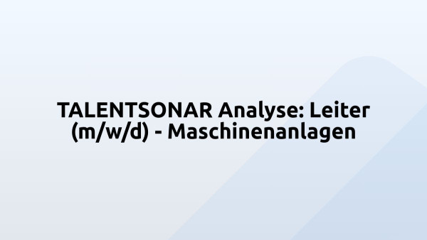 TALENTSONAR Analyse: Leiter (m/w/d) - Maschinenanlagen