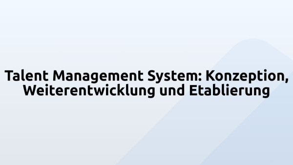 Talent Management System: Konzeption, Weiterentwicklung und Etablierung