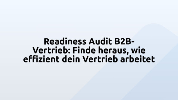 Readiness Audit B2B-Vertrieb: Finde heraus, wie effizient dein Vertrieb arbeitet 