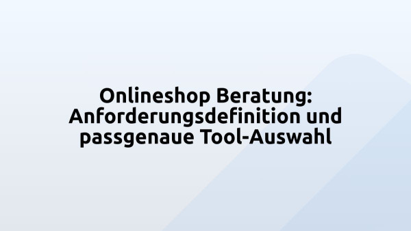 Onlineshop Beratung: Anforderungsdefinition und passgenaue Tool-Auswahl